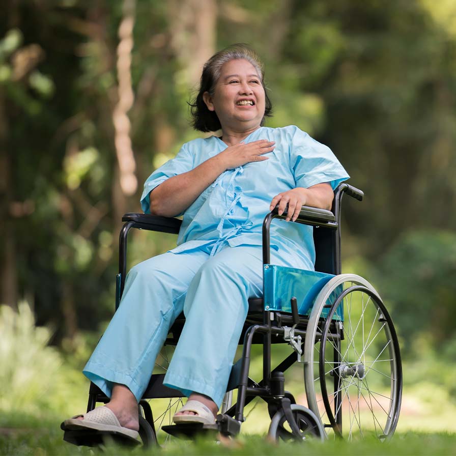 1 Perlindungan kebocoranlonelyelderlywomansittingsadfeelingwheelchairgardenhospital